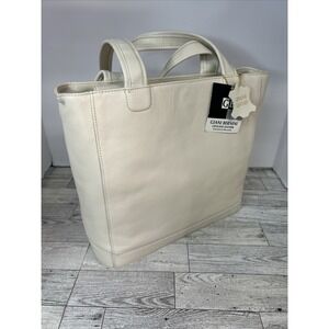 Giani Bernini Cream Genuine‎ Leather Structured Tote Bag Capsule Work Purse